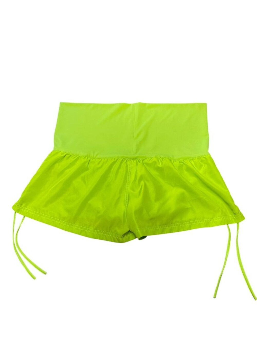 Women High-Waisted Neon Green Actiwear Short With Adjustable Side Ties Sz L - Picture 2 of 9